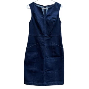 NEW Boden Helen Dark Denim Sleeveless Dress Back Zip Front Pockets Women's 6 - Picture 1 of 6