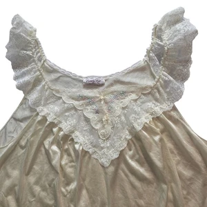 Camisón vintage Vanity Fair marfil satinado encaje lencería sin mangas XXL con volantes - Imagen 1 de 7