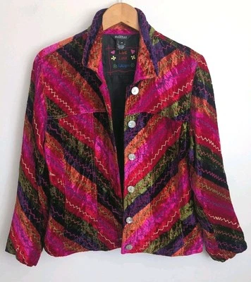Velvet Rainbow Jacket Funky Crazy Quilt Art Unique Eclectic Y2K 90s Hippy Boho M - Image 1 of 4