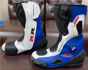 BMW RACING BIKER MOTORBIKE MOTORCYCLE LEATHER BOOTS/SHOES-40-41-42-43-44-45-46 - Picture 1 of 3