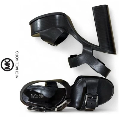 NIB MICHAEL MICHAEL KORS | 10 | Colby Leather Platform Sandal Black Shoes $179 - Image 1 of 4