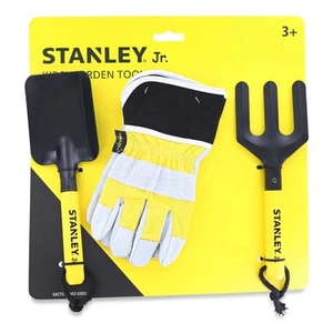 Stanley JR Garden Hand Tool 3 Piece Set | Hand Spade | Hand Fork | Work Gloves - Picture 1 of 2