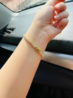 6.00 Ct Round Cut Natural Diamond Tennis Link Bracelet 14K Solid Yellow Gold 7.5 - Image 1 of 4