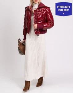 RRP€995 ZIMMERMANN Down Quilted Jacket Size AU3 US10 UK14 L Red Coated High Neck - Picture 1 of 9