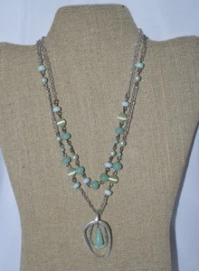 Collana vintage doppio filo tono argento con perline acqua - Foto 1 di 4