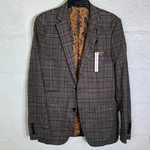 Paisley & Gray Mens Dover SlimFit Stretch Check Suit Jacket tan/forest 38R $250  - Picture 1 of 11