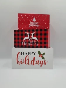 3pcs Holiday Center Piece Nesting Wooden Boxes - Picture 1 of 5