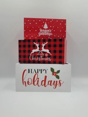 3pcs Holiday Center Piece Nesting Wooden Boxes - Image 1 of 4