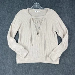 LNA Top Women's Extra Small Beige Ribbed Lace Up Super Soft Cozy - Picture 1 of 8
