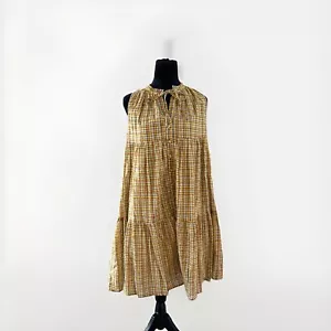 Olivia James The Label Womens Orange Plaid SleevelessTie Neck Sun Dress Size M - Picture 1 of 4