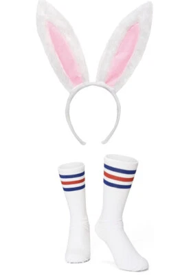Blanco y Rosa Conejo Orejas de Conejo Rodilla Calcetines Diadema Disfraz Sexy Caliente Halloween Foto 1 de 4