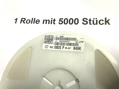 5000 x 649K, 1%, 0805, 125mW, 649kΩ, YAGEO, RC0805FR-07649KL, 1 rollo = 5000 unidades Foto 1 de 3