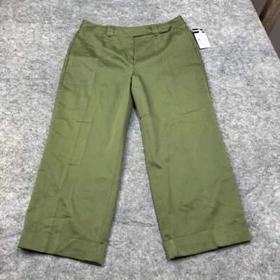 Pantalones Requirements Mujer Talla 14 Verde Chino Pierna Ancha Corte Mezcla Algodón $32 NUEVO Foto 1 de 4