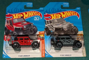 lot of 2 2018 Hot Wheels #84 HW Hot Trucks 8/10 '17 Jeep Wrangler Red + Silver - Picture 1 of 1