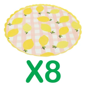 LEMON & GINGHAM PAPER PLATES Pack Of 8 Party Decoration Yellow Pink White Set - Picture 1 of 16