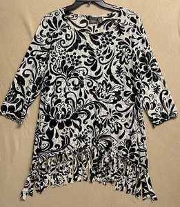 Chicos Travelers Collection Tunic Top Size-2 (L) Tassel Mesh Fabric Sheer Floral - Picture 1 of 13