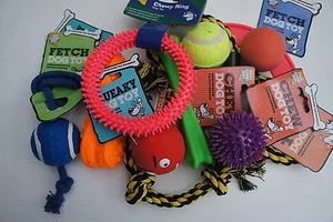 20 x VERSCHIEDENE UK HAUSTIER HUND QUIETSCHENDES KAUSEIL BALL SPASS HUND WELPE SPIELZEUG SPASS GROSSPACKUNG - Bild 1 von 1