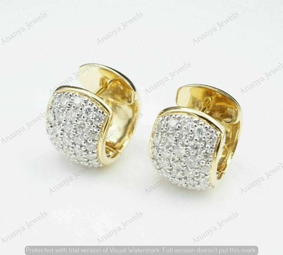 14K Yellow Gold Plated 1.25 CT Pave Set Moissanite Huggie Hoop Women's Earrings - Image 1 of 4