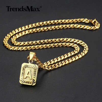Yellow Gold Plated Square Letter PENDANT Necklace 16-26" Curb Chain Summer Gift - Image 1 of 4