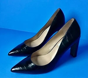ZAPATOS DE VESTIR STEVEN DAMAS IMITACIÓN CHAROL ESTAMPADO COCODRILO NEGRO TACÓN ALTO TALLA 7.5 - Imagen 1 de 5