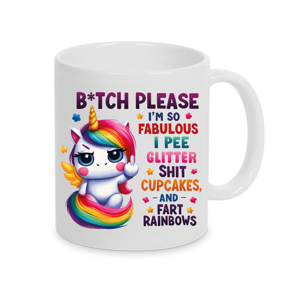 BYLOTTIELOU Freche Einhorn-Tasse mit lustigen Spruch Büro Bitch Please Funny auch mit Namen