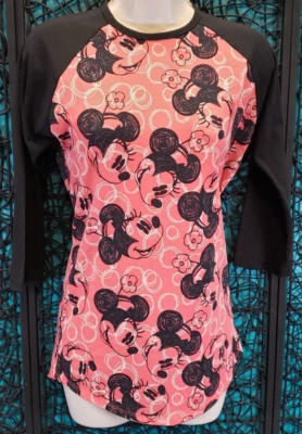 LULAROE DISNEY SHIRT WOMENS XS PINK BLACK 3/4 SLEEVE MINNIE MOUSE ALL OVER PRINT - Image 1 of 4