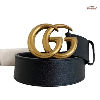 Подлинный черный текстурированный широкий кожаный фирменный ремень с двойной пряжкой G Gucci 80/32 - Изображение 1 из 4