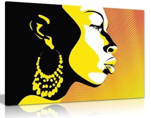Modern African Art Silhouette Yellow Black Canvas Wall Art Picture Print Home