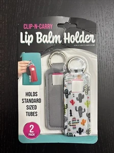 Clip-N-Carry 2er Pack Lippenbalsam Kettenstift Halter mit Schlüsselanhänger Grau/Kaktus Selten Neu - Bild 1 von 4