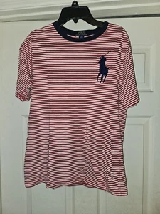 CAMISA POLO NIÑO RALPH LAUREN ROJO BLANCO RAYAS AZUL CABALLO LOGO TALLA L 14-16 - Imagen 1 de 2
