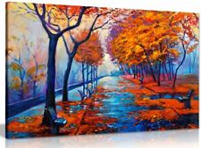 Abstract Oil Painting Autumn Park With Empty Benches Canvas  Picture Print