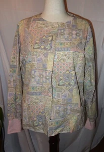 Crests Softwear Medical Scrub Top/Smock Long Sleeve Pink & Blue Floral Size M - Picture 1 of 6
