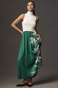 Anthropologie 1X The Thea Twofer Maxi Sweater Dress Mock Turtleneck Sleeveless - Picture 1 of 6