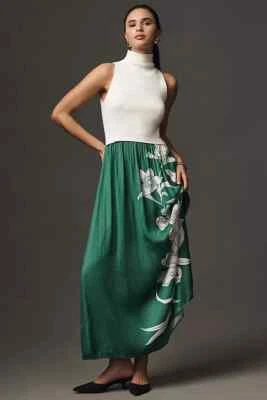 Maxi Vestido Suéter Anthropologie 1X The Thea Twofer Simulado Cuello Alto Sin Mangas Foto 1 de 4