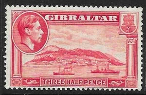 GIBRALTAR SG123a 1938 1½d CARMINE p13½ MTD MINT - Picture 1 of 1