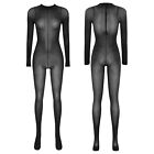 Womens Jumpsuit See-Through Bodystocking Glossy Bodysuit Bodycon Clubwear Mesh