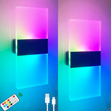 2 Pack Wireless Battery Operated RGB Wall Sconce, Dimming LED Modern Wall Light 