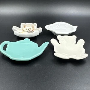 (4) Ceramic Teapot Bear & Teapot Shaped Teabag Holders /Caddy’s - Picture 1 of 11
