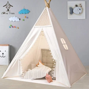 Zelt,Kinder Tipi Zelt Holz Kinderzel Kinderzimmer,Drinnen Spielzelt Innen/Außen - Bild 1 von 16