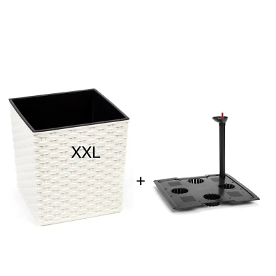 Blumenkübel XXL mit Bewässerungssystem Polyrattan Einsatz Weiß 39x39x41 cm - Bild 1 von 4