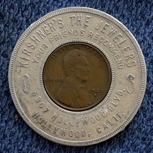 Kirshner’s Jewelers Hollywood Kalifornien ummantelte Penny Medaille jüdischer Kaufmann - Bild 1 von 2