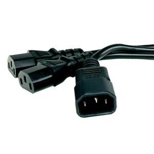C14 to 2x C13 IEC Mains Power Y Splitter Cable Kettle Lead PC Monitor 2m - Afbeelding 1 van 3