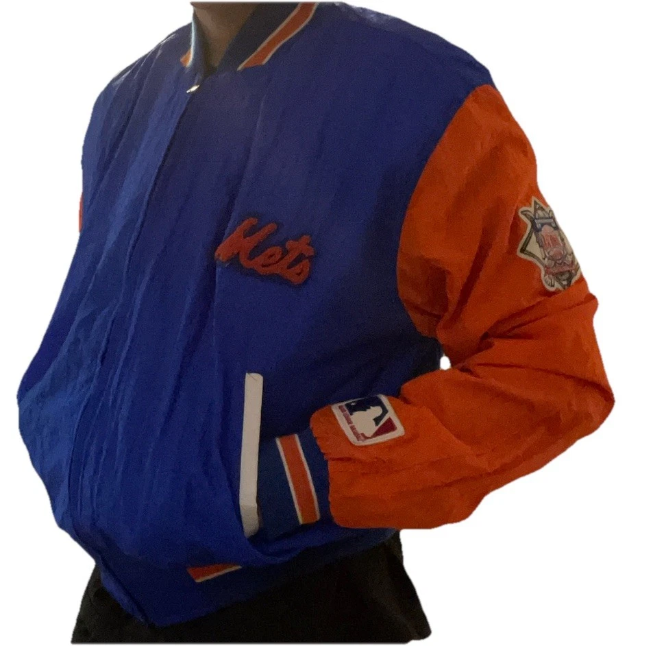 Jaqueta bombardeiro de cetim vintage anos 80 anos 90 MLB NEW YORK METS PIRÂMIDE AUTÊNTICA S/M EUA - Imagem 1 de 4