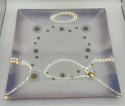 VTG Glama Glass MCM Atomic Starburst Serving Platter Iridescent Purple Pink Gold - Image 1 of 4