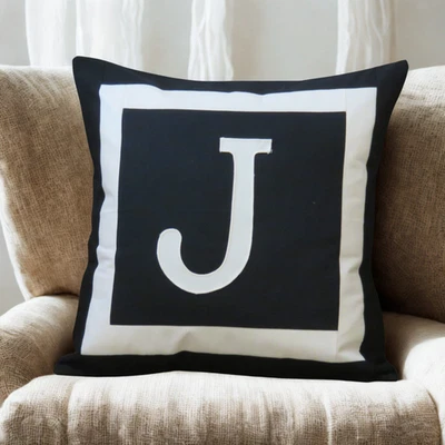 PERSONALISED CUSHION COVER - MONOGRAM INITIAL - BLACK & WHITE - Image 1 of 4