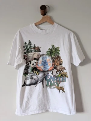 Vintage Hanes Beefy Tee Earth Day Graphic T Shirt USA Large - Image 1 of 4