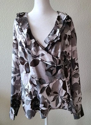 Blusa Top Envolvente Floral East 5th Para Mujer Talla XL NUEVA Gris Volantes Carrera Oficina Foto 1 de 4