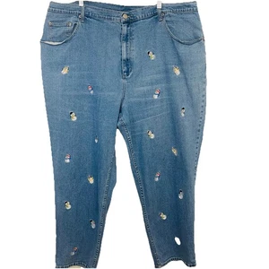 Quacker Factory Holiday Jeans bestickt Schneemänner 28W blau Stretch Winter Weihnachten - Bild 1 von 10