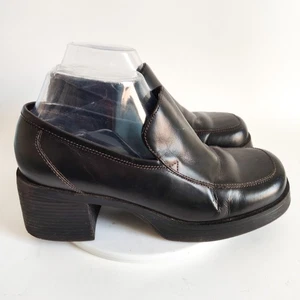 Steve Madden Y2k 90s Loafers Size 7.5 Platform Block Heels Leather Brown Slip On - Picture 1 of 9