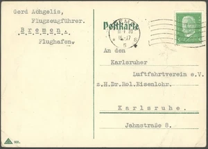 AUTOGRAFEN Achgelis, Gerd, 1931 deutscher Kunstflugmeister, Postkarte an den - Picture 1 of 2